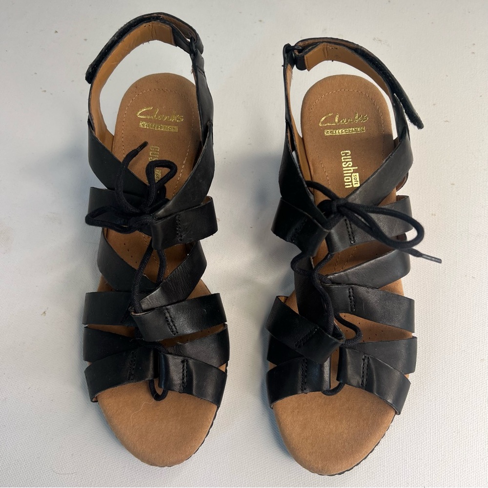 NWOB Clarks Helio black leather wedge comfort sandal - Picture 8 of 10